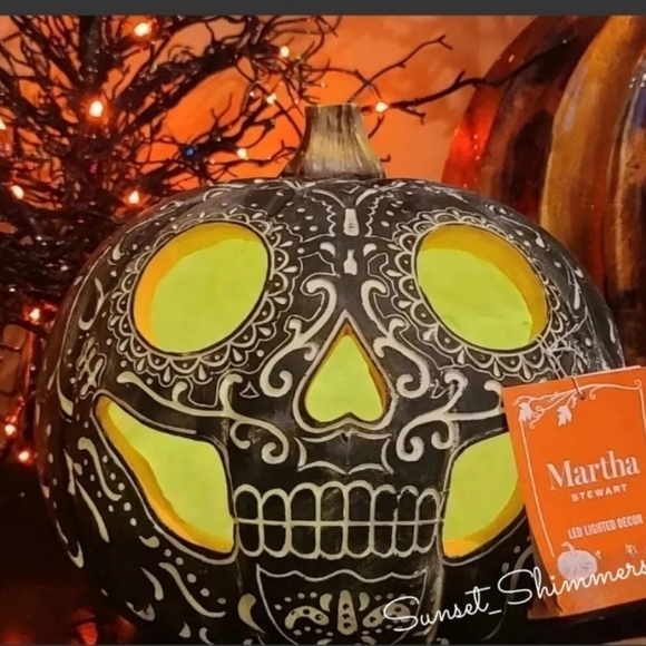Martha STEWART LARGE LED SUGAR SKULL PUMPKIN FALL HALLOWEEN DAY OF DEAD New - Picture 9 of 9